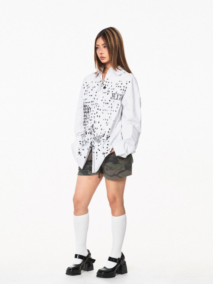 Letter Print Striped Long-Sleeve Shirt