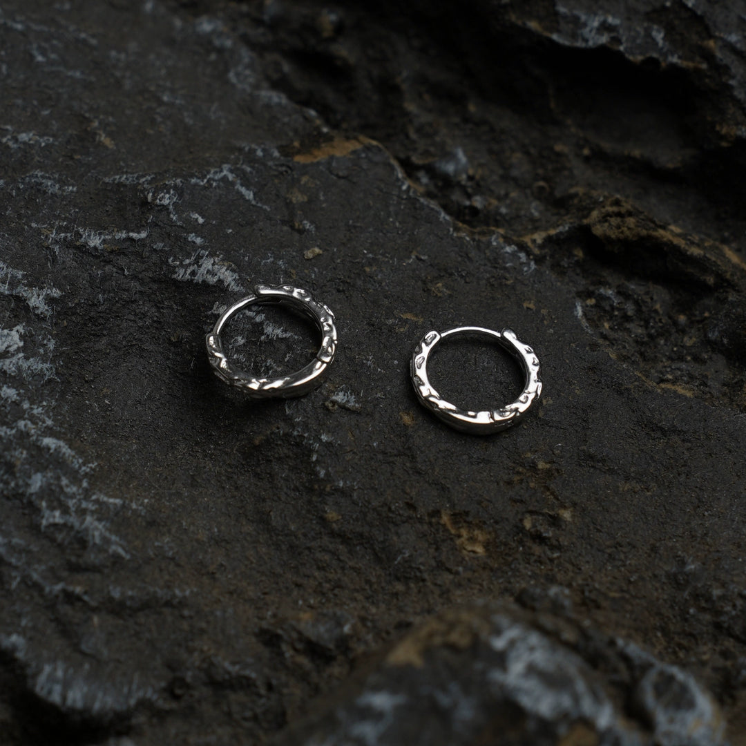 Sterling Silver Textured Hoop Earrings