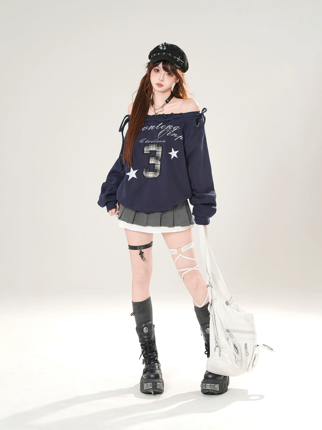 Off-Shoulder Embroidered Sweatshirt