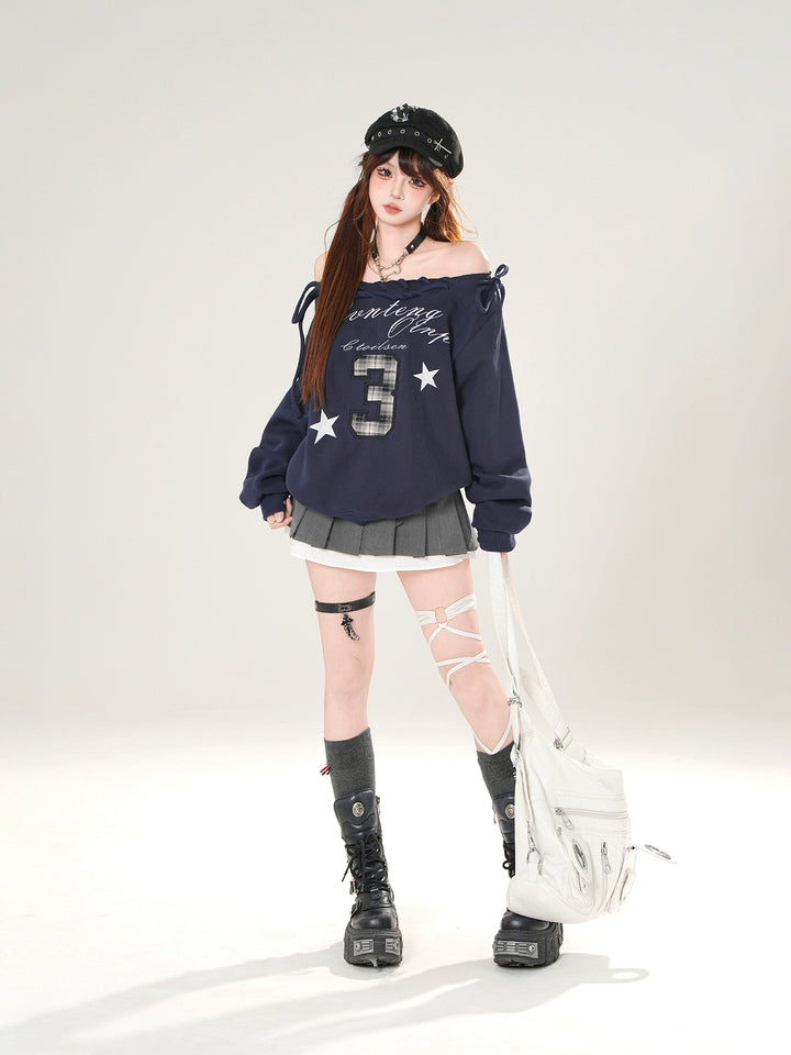 Off-Shoulder Embroidered Sweatshirt