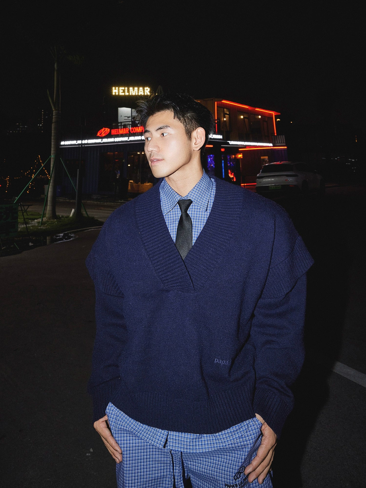 Tiefes V-Ausschnitt Pullover Strickpullover 