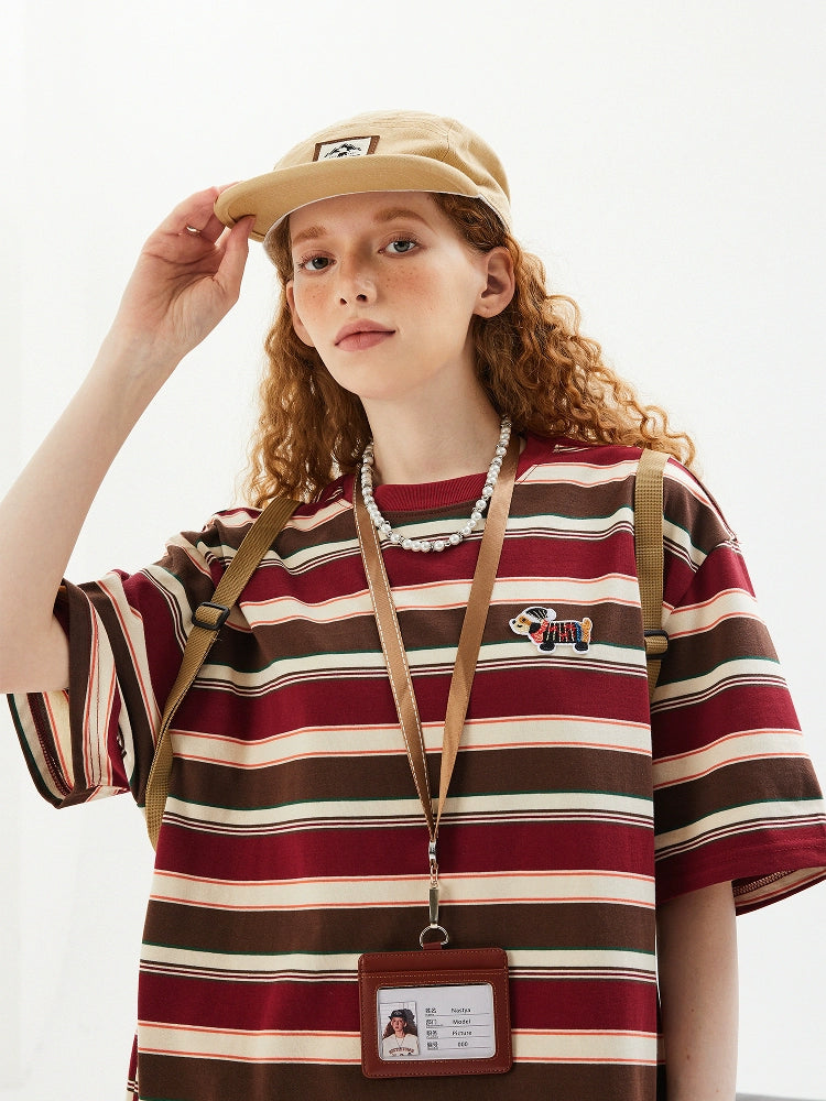 Striped Embroidered Sausage Dog Tee