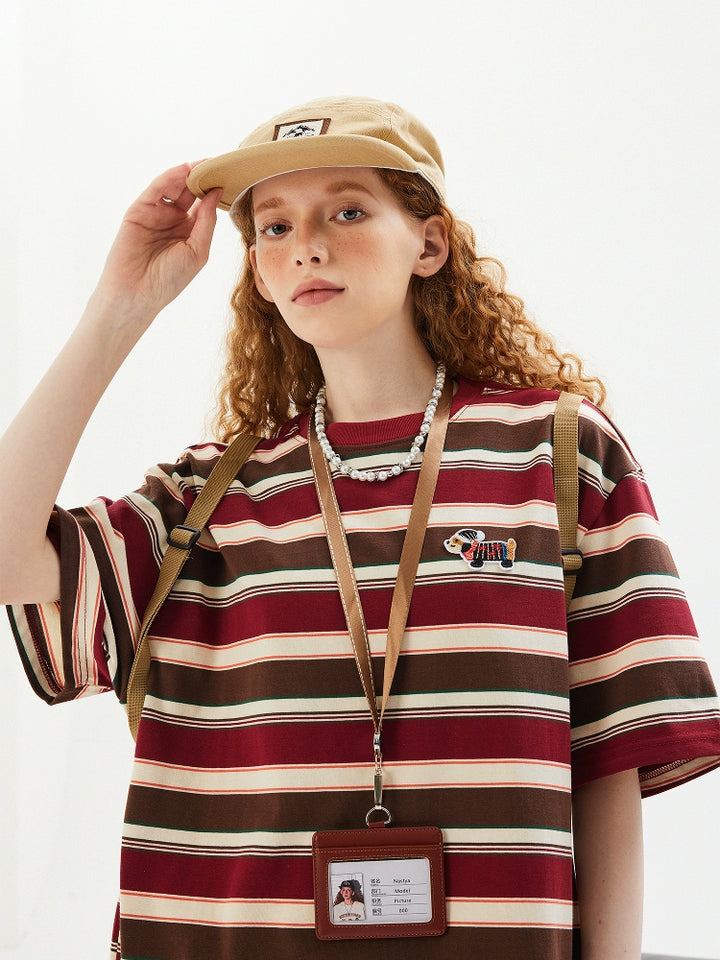 Striped Embroidered Sausage Dog Tee