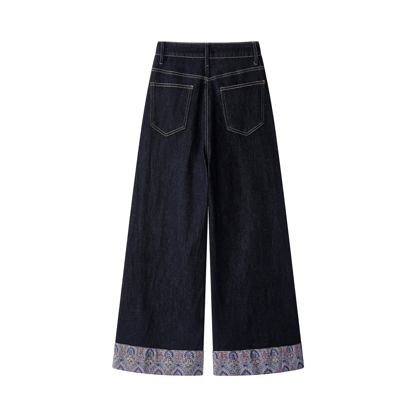 Wide Leg Stitching Patterned Jeans