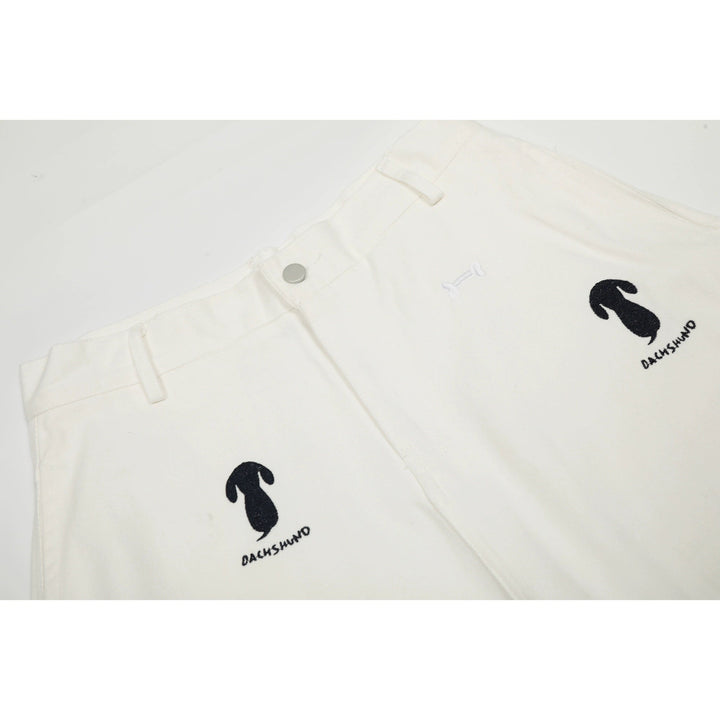 Puppy Embroidery Wide-Leg Pants