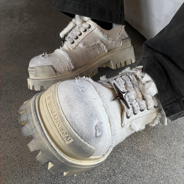 Chunky Denim Casual Derby Shoes