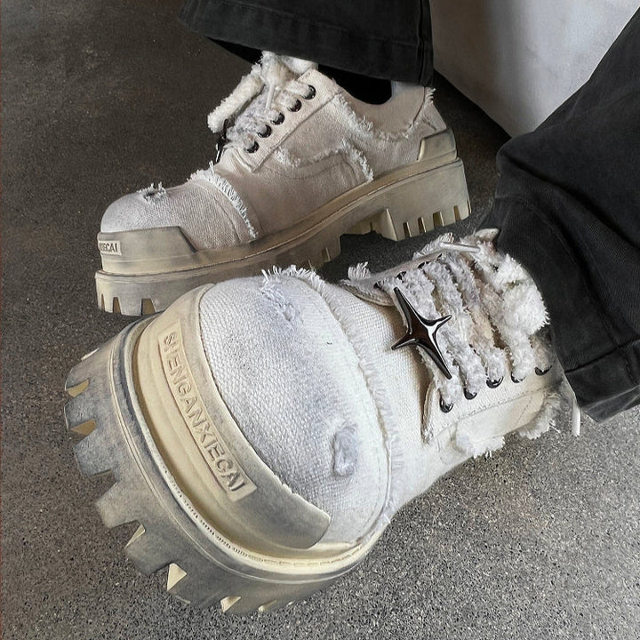 Chunky Denim Casual Derby Shoes