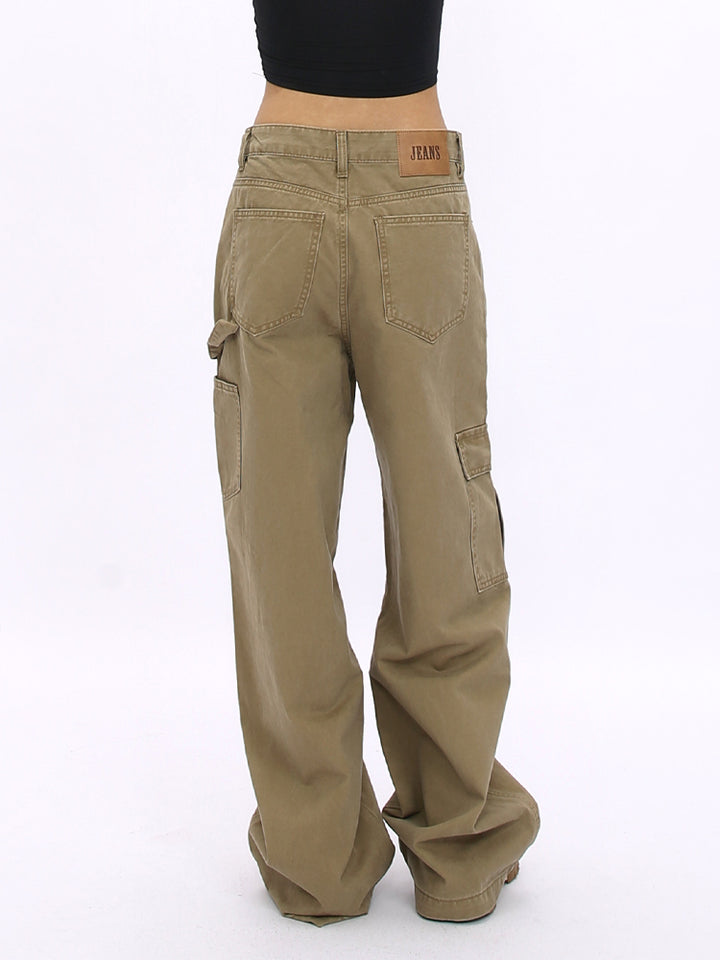 Multi-pocket Mid-waist Loose Work Pants