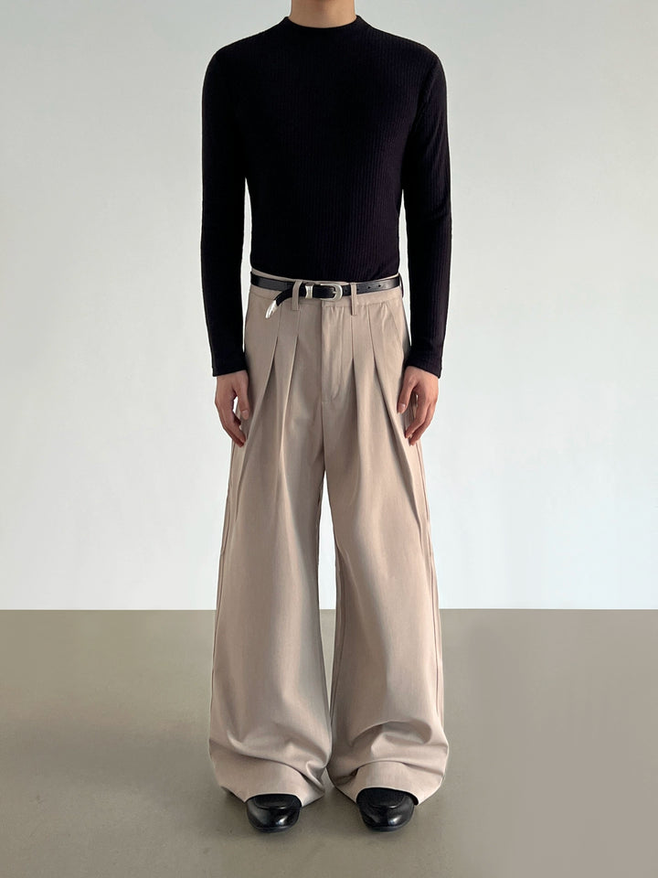 Faltige, weit geschnittene A-Linien-Casual-Hosen 
