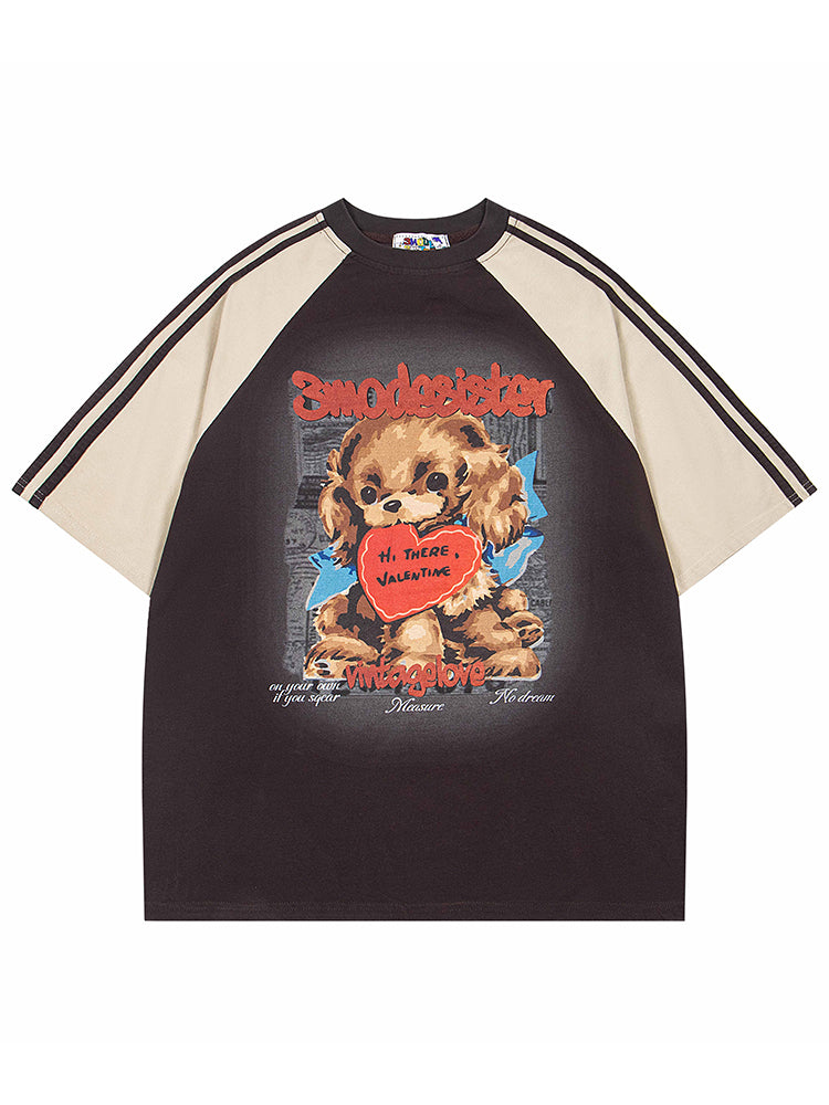 Print Raglan Short-Sleeved Pullover