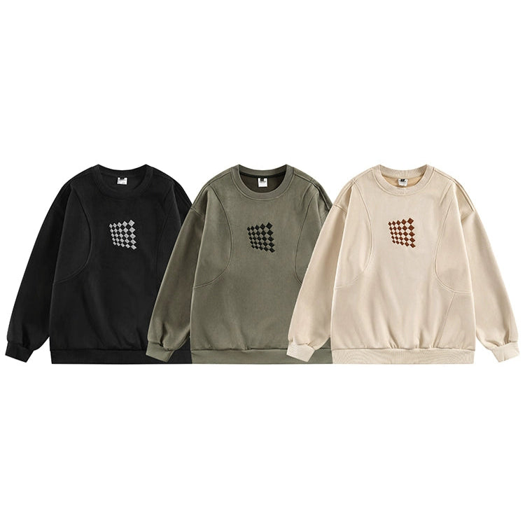 Suede Embroidery Patchwork Sweatshirt