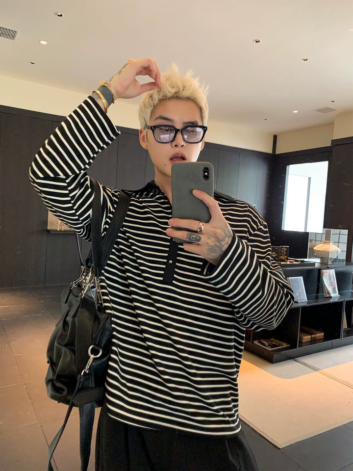 Striped Polo Collar Pullover