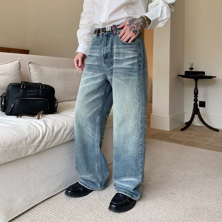 Versleten Losse Rechte Jeansbroek 