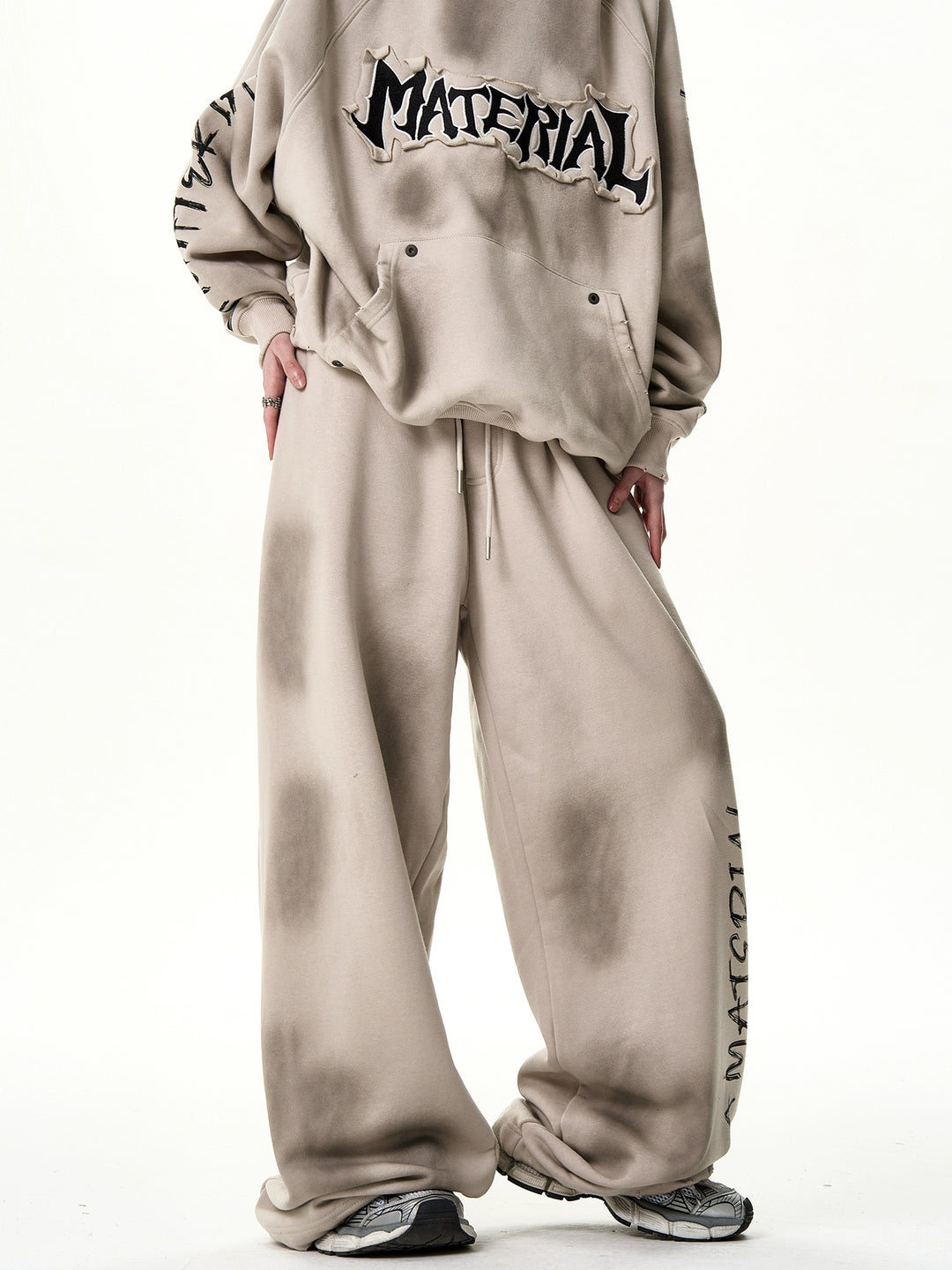 Bred Beina Vaskede Grafiske Sweatpants 