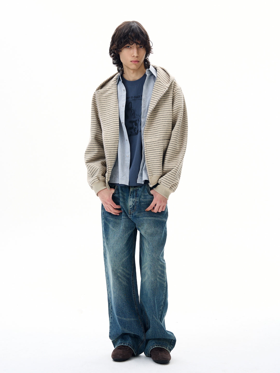 Stribet strik zip-up sweater jakke 