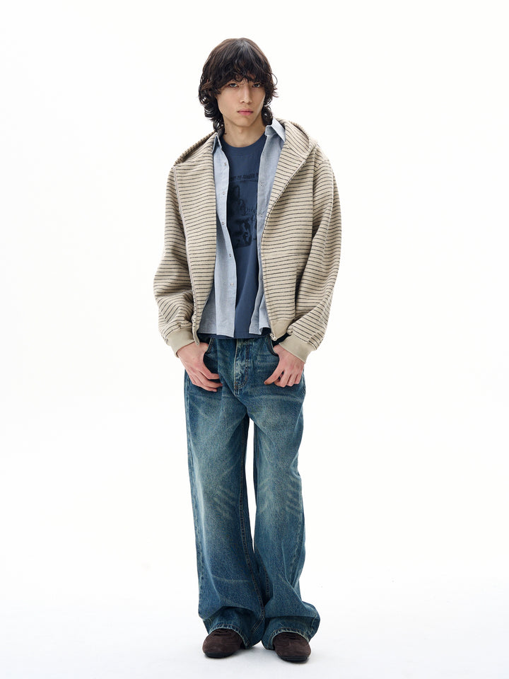 Stribet strik zip-up sweater jakke 
