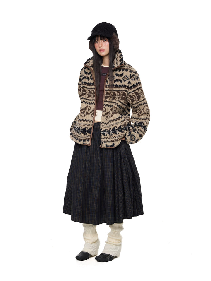 Jacquard Fleece Stand Collar Jacket