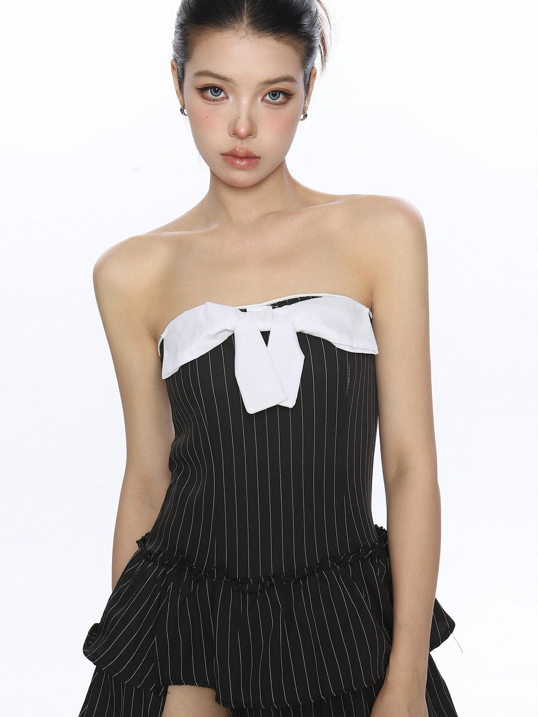 Bowknot Tube Top Slit Long Skirt