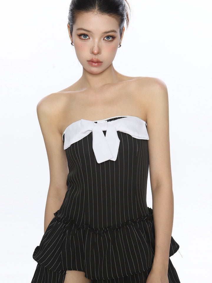 Bowknot Tube Top Slit Long Skirt