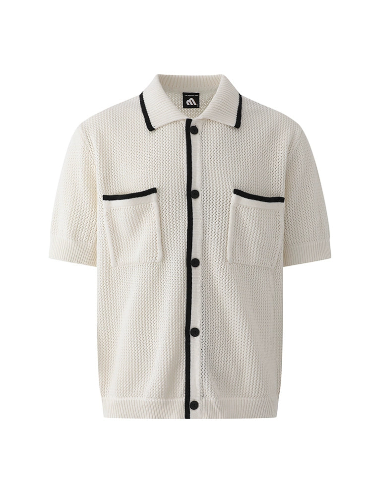 Kurzarm Strick Revers Cardigan Hemd 
