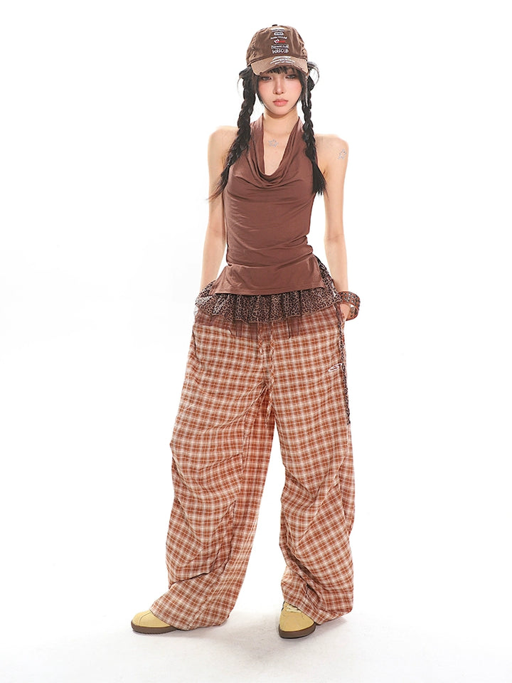 Mesh Leopard Layered Apron Skirt Pants