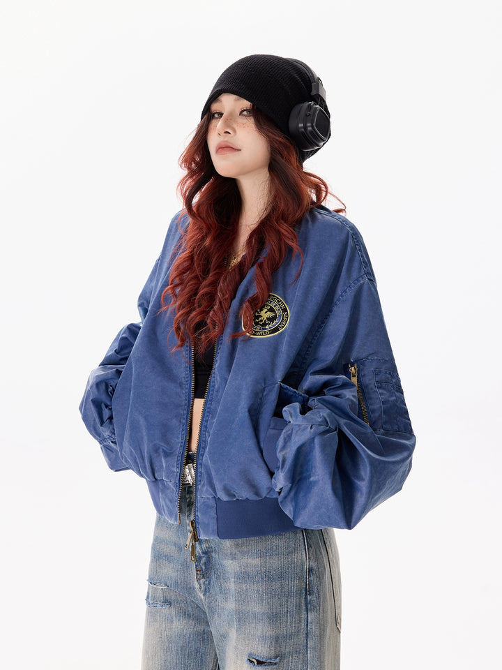 Pilot Badge Embroidered Bomber Jacket