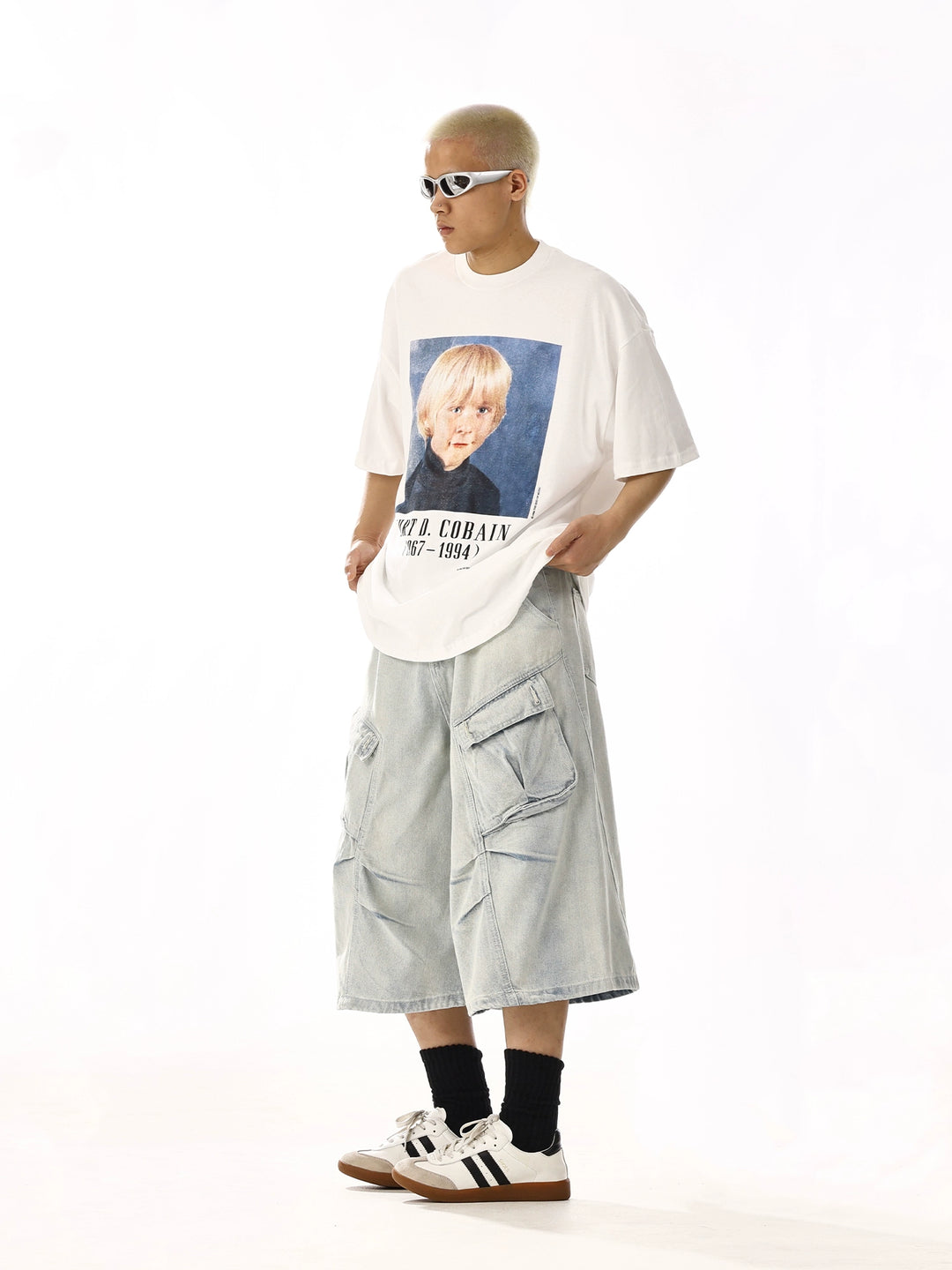Cropped Denim Cargo Pants