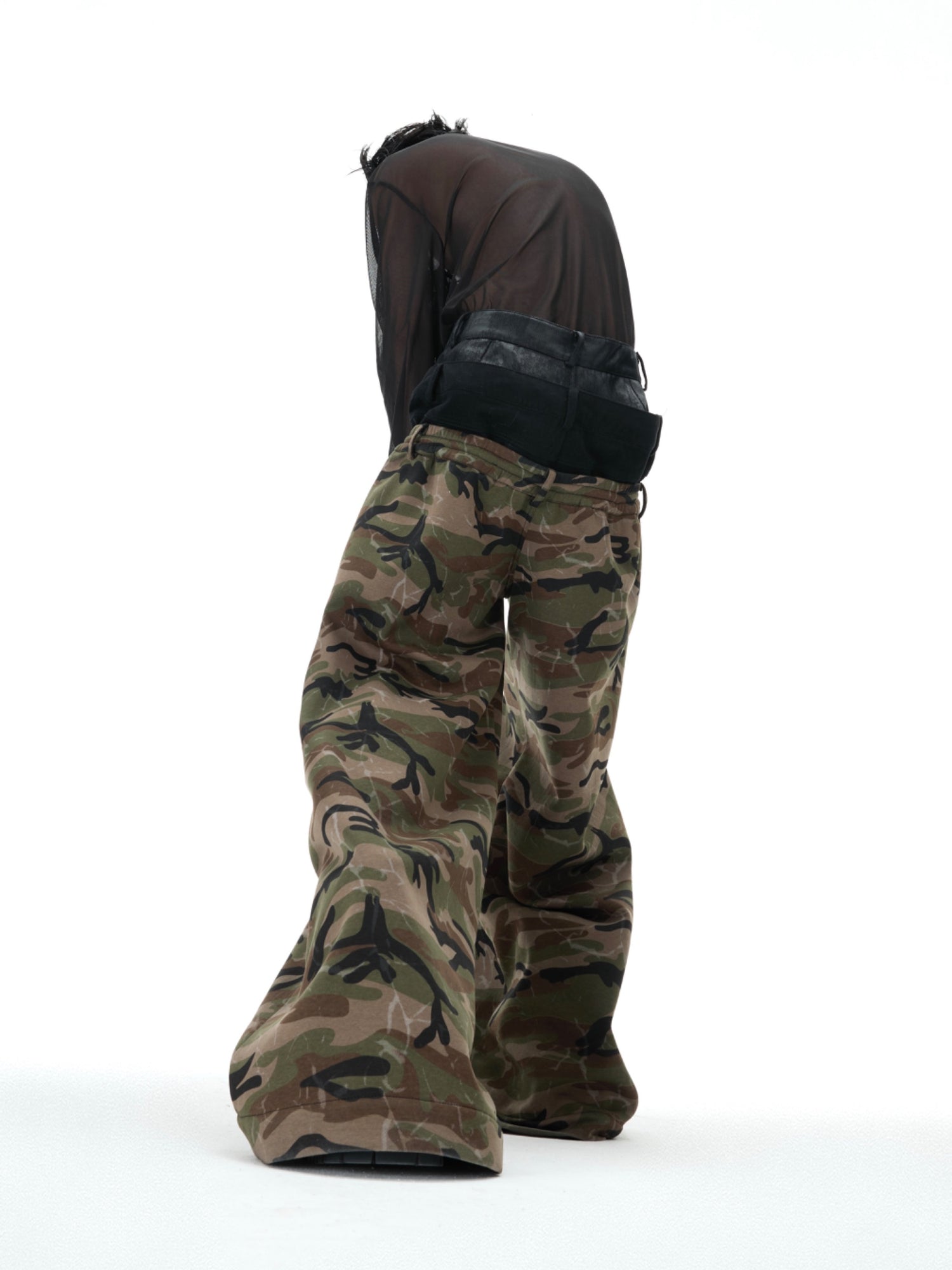 Wide-Leg Camouflage Deconstructed Casual Pants