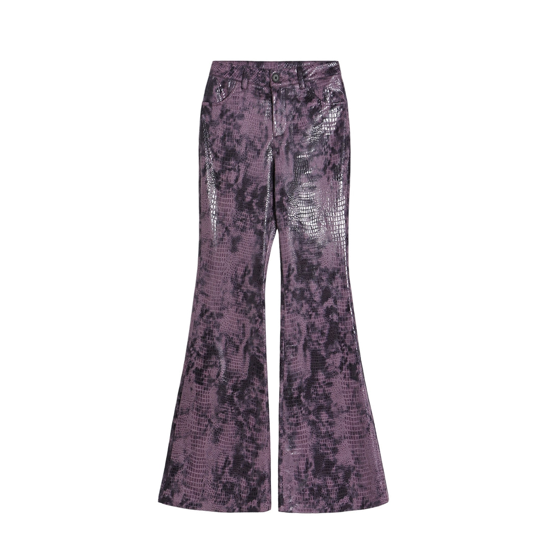 Purple Snake Print Flared Pants