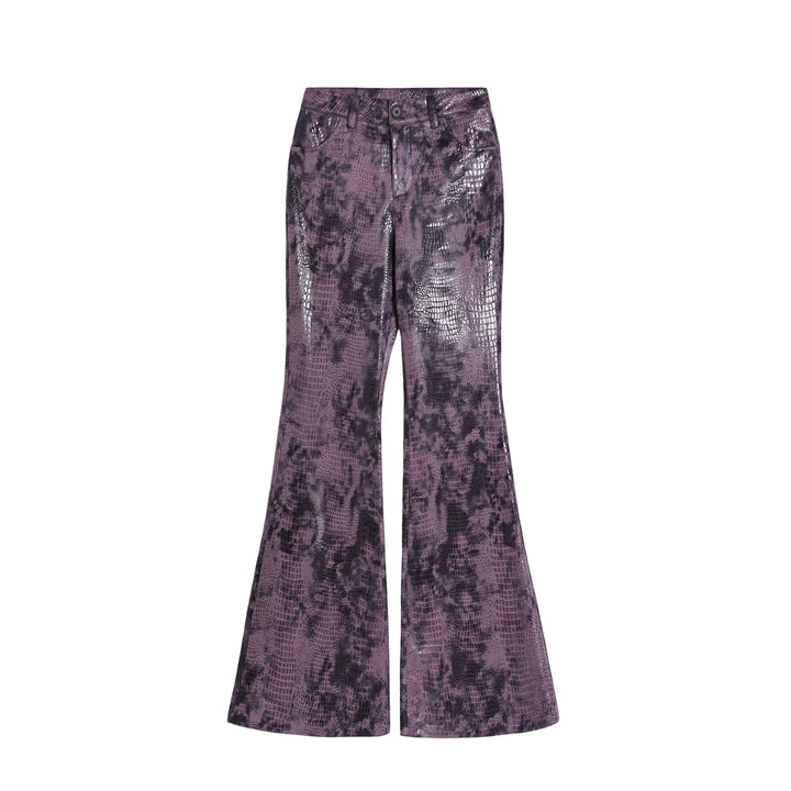Purple Snake Print Flared Pants