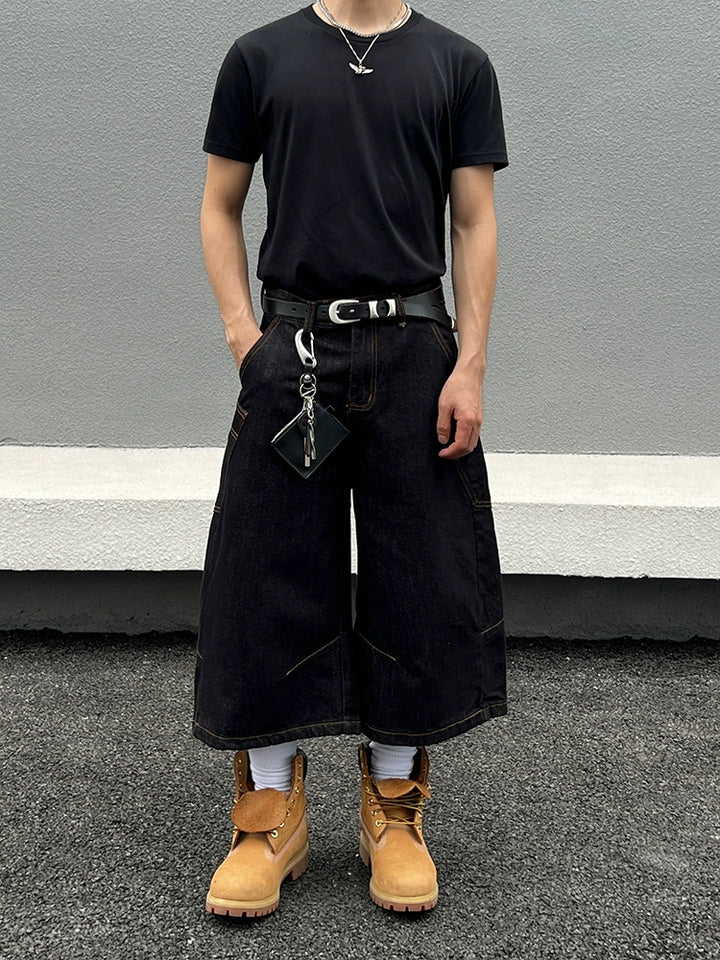 デニムワイドレッグマルチポケットパンツ 
