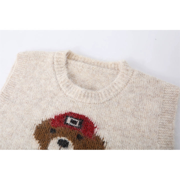 Beren Jacquard Ronde Hals Gebreide Vest 