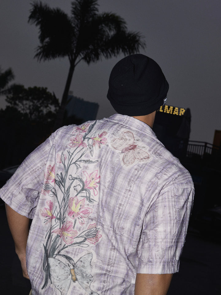 Distressed Floral Beach Short Sleeve Shirt