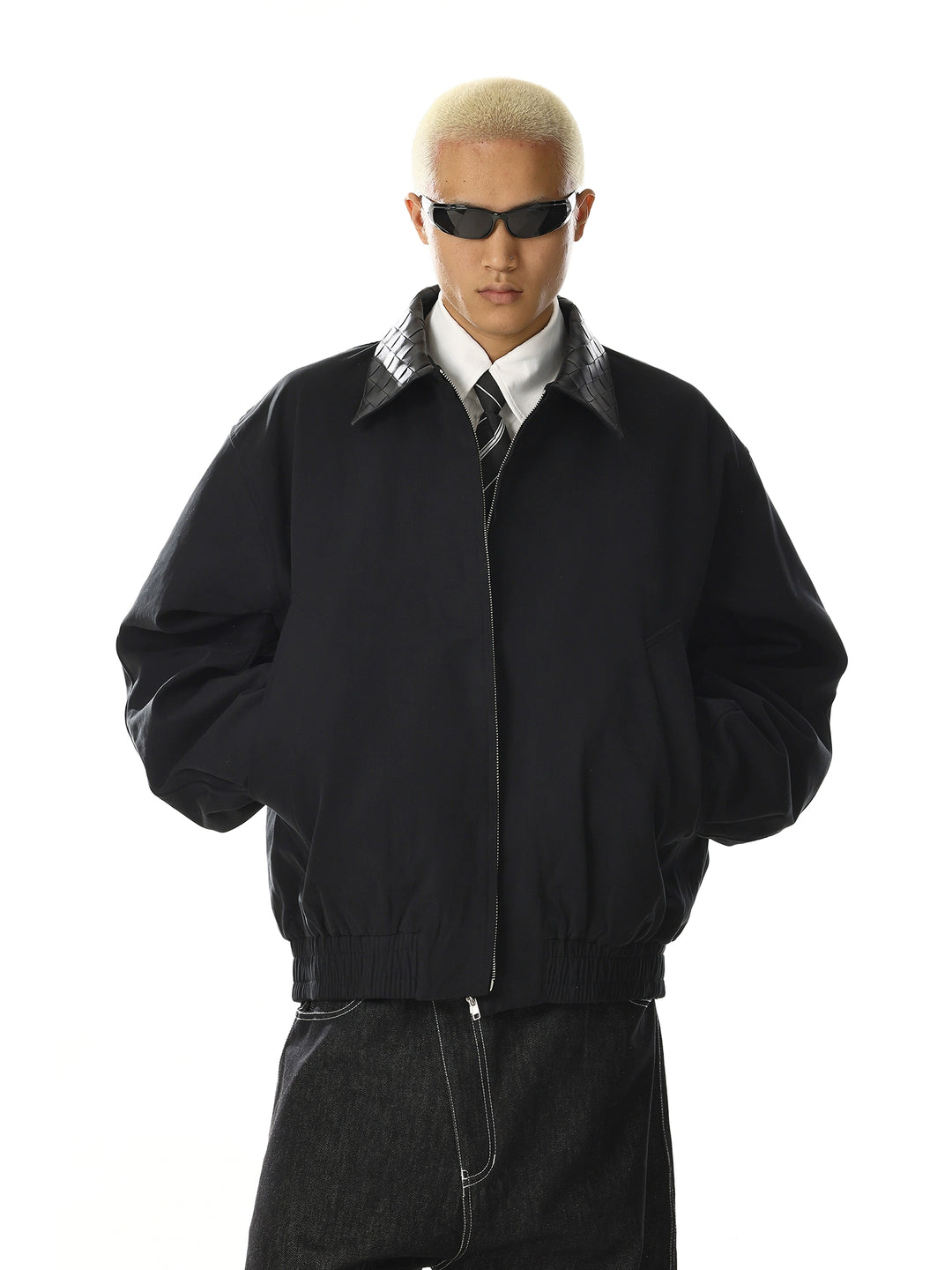Lederkragen Minimalistische Lockere Passform Jacke 