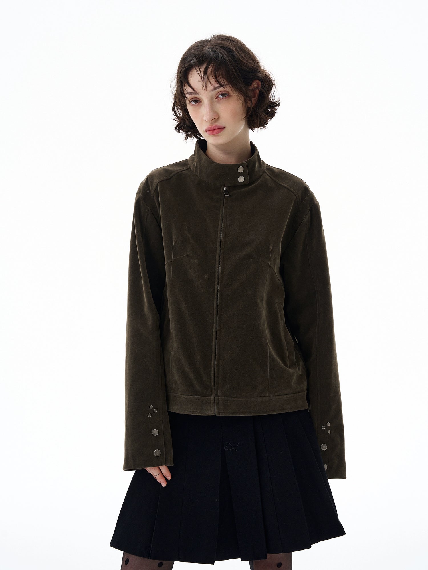 Süet Harrington Düz Yaka Ceket 