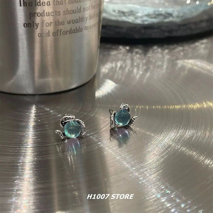 Blue Glass Stone Earrings