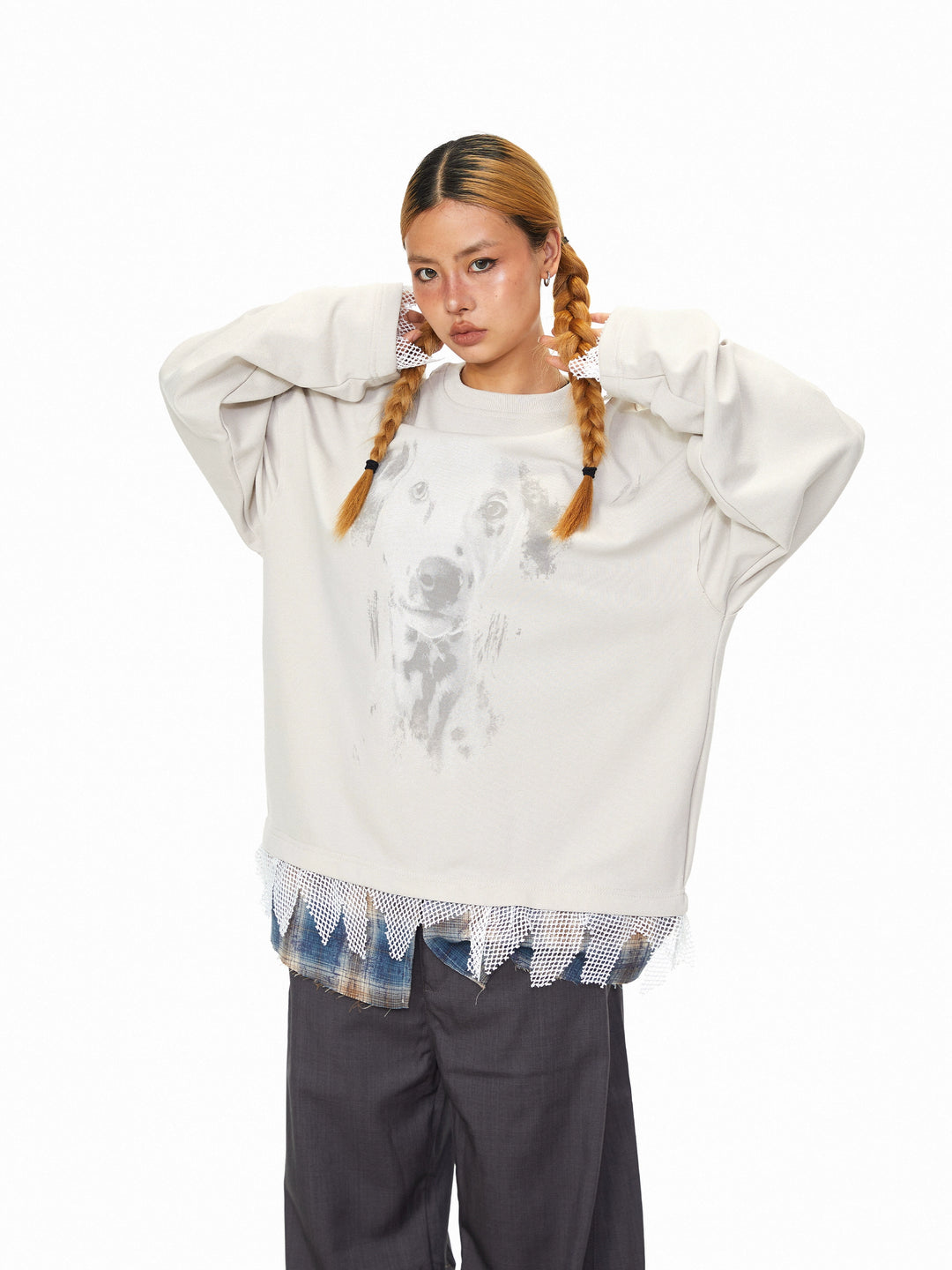 Two-Piece Puppy Graphic Crew Neck Shirt