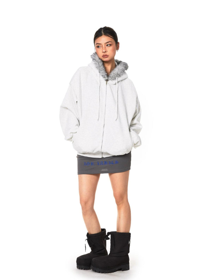 Fur Collar Hooded Cardigan Jacket