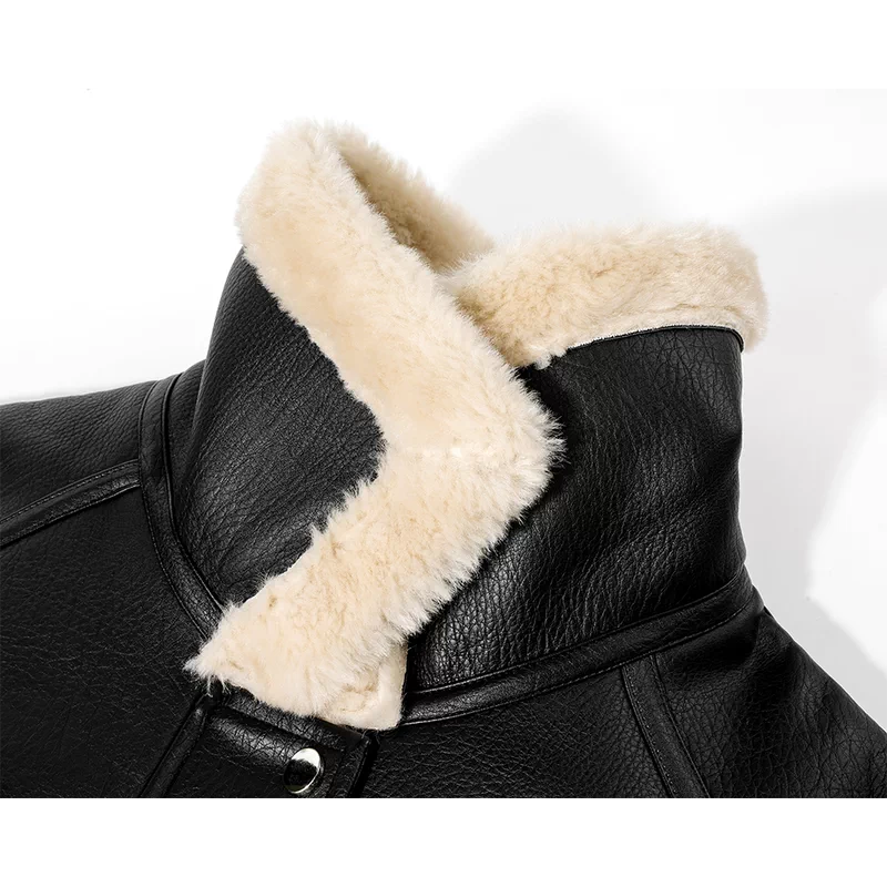 Chaqueta de motociclista de lana de cordero forrada de shearling 