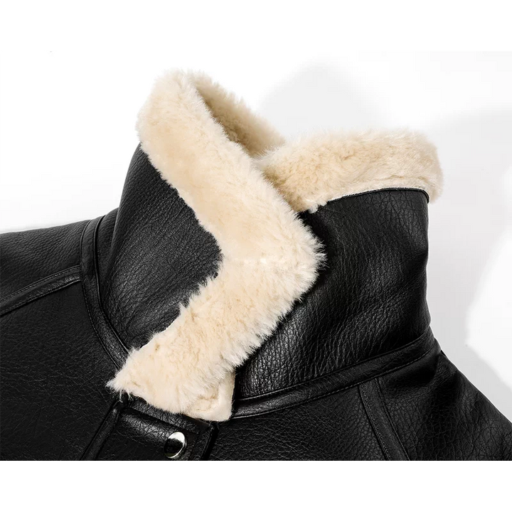 Chaqueta de motociclista de lana de cordero forrada de shearling 