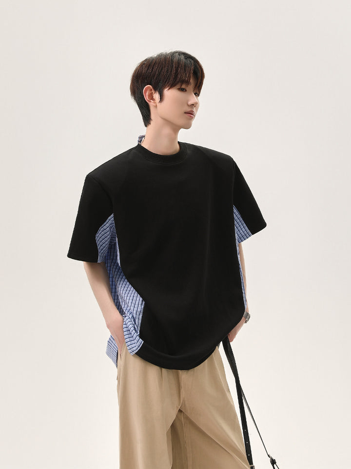 Reverse Button Check Patchwork Shirt