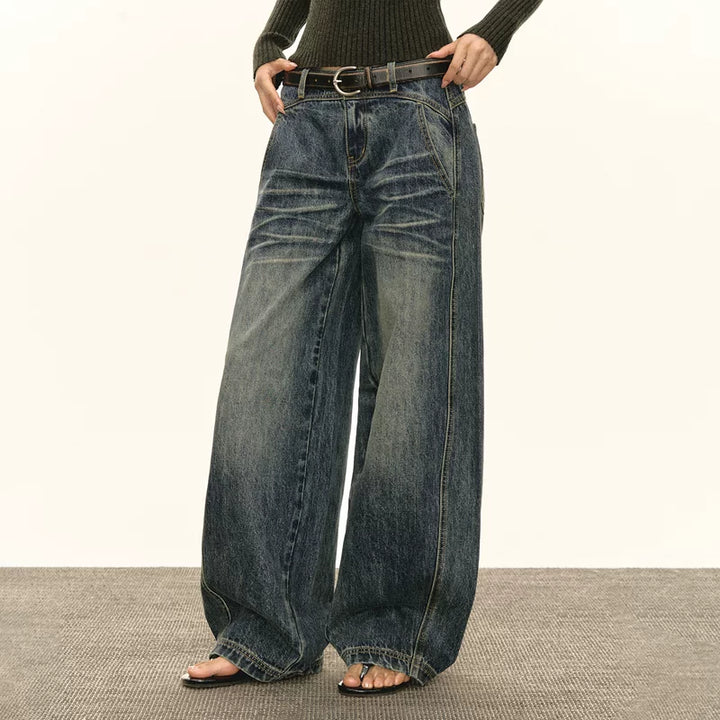 High Waist Wide Leg Jeans (No Belt Included）