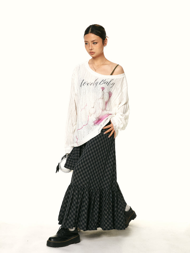 Plaid Ruffled Fishtail Long Skirt