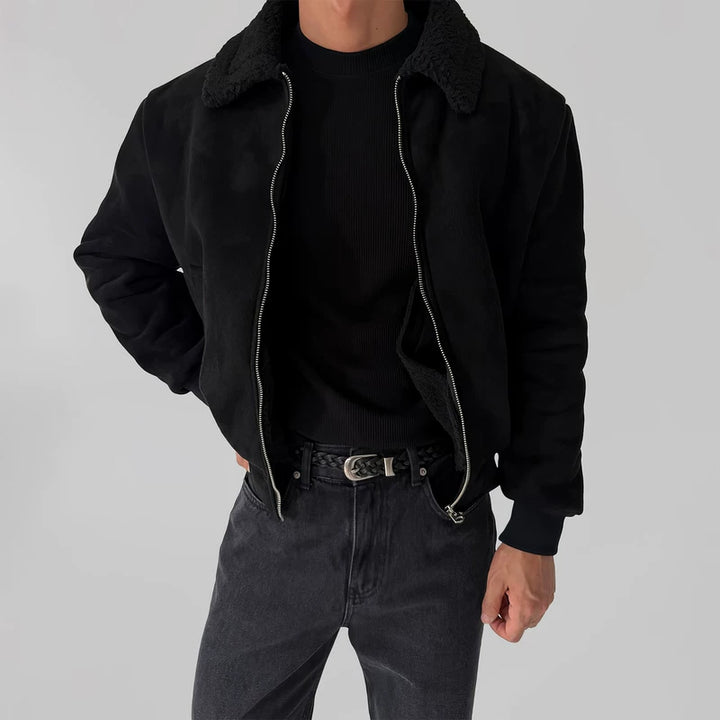 جاكيت شيربا من جلد السويد الصناعي مع طية صدر 