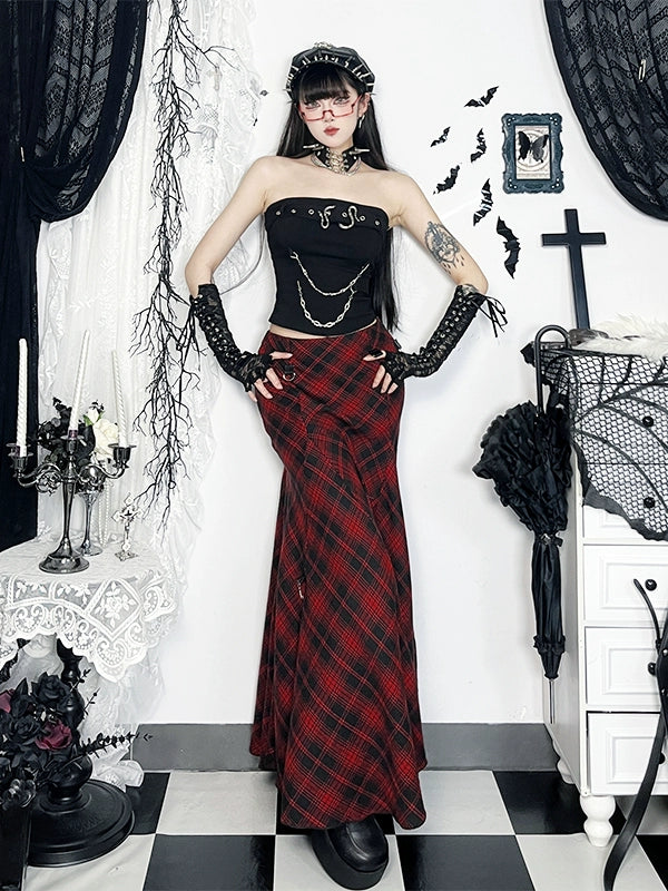 Gothic Plaid Skirt and Strapless Vest