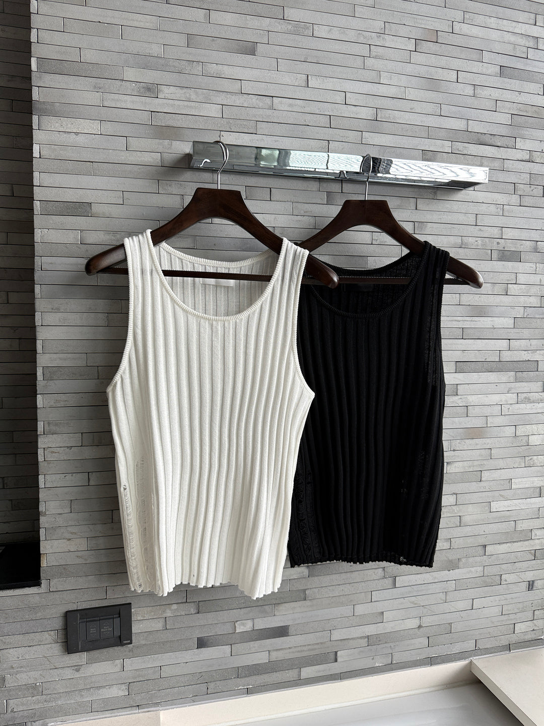 Strick Ärmelloses Ripped Enges Top 