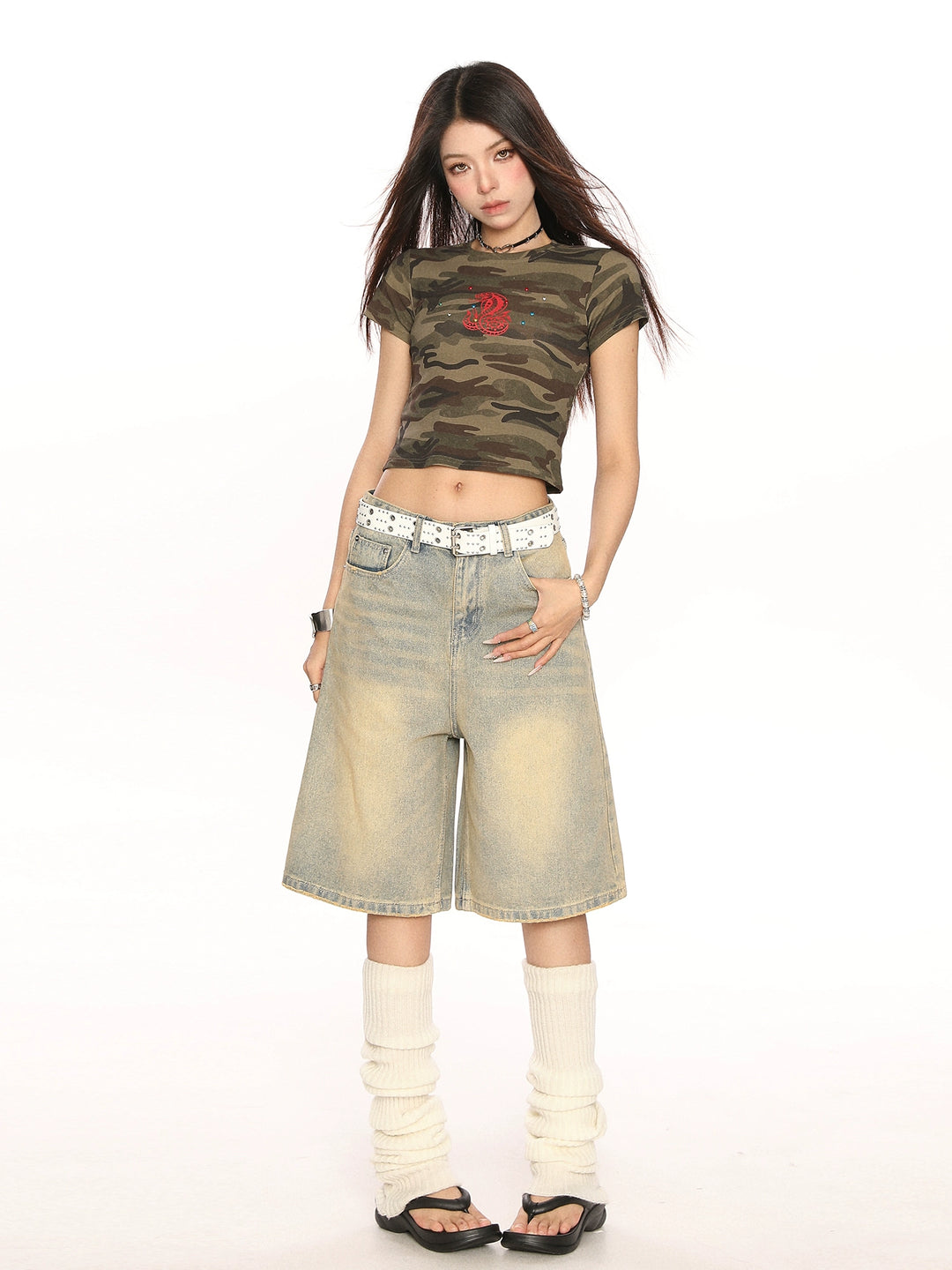 Distressed vida ben cropped denim byxor 