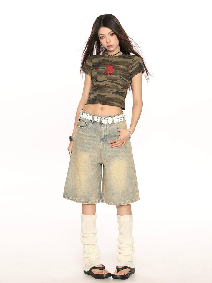 Distressed vida ben cropped denim byxor 