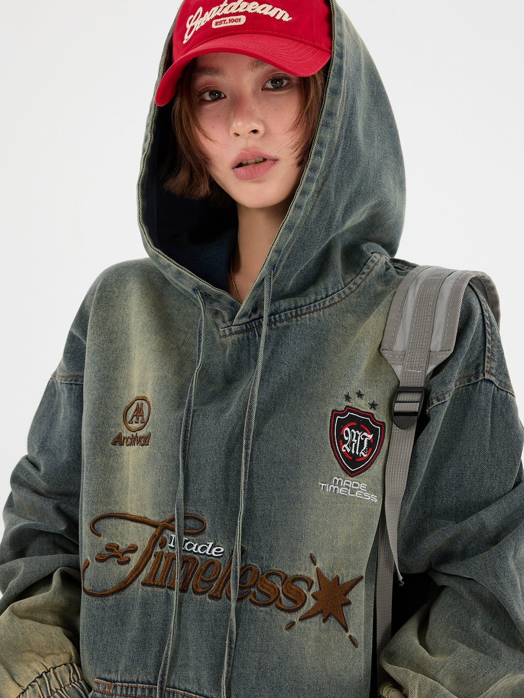 Washed Denim Hooded Sweatshirt