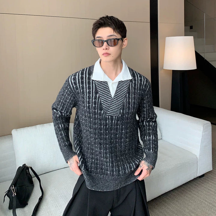 3D Sweter z dzianiny w warkocze, fałszywy dwuczęściowy 